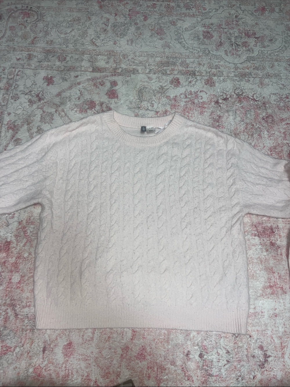 Divided Women's Cable Knit Crewneck Sweater - Pale Pink